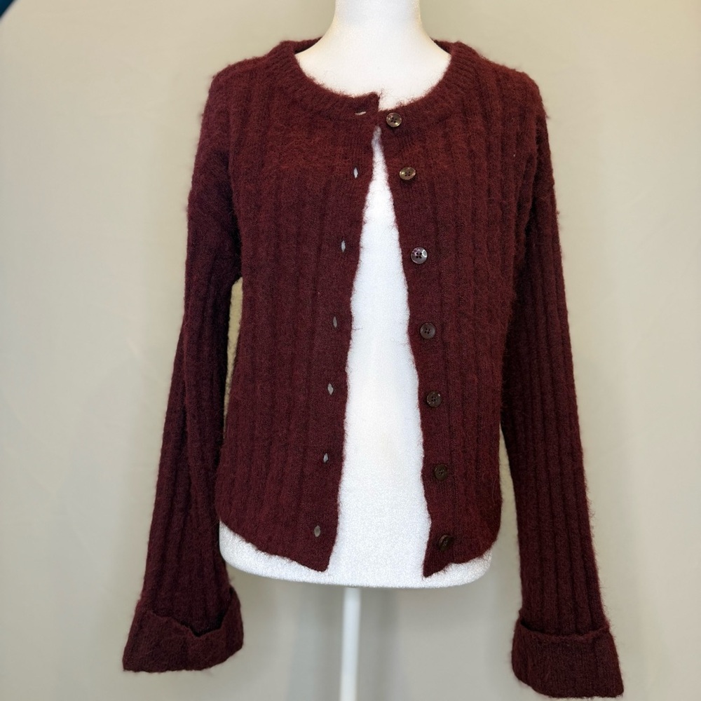 wild fable Burgundy Ribbed Button-Up Cardigan